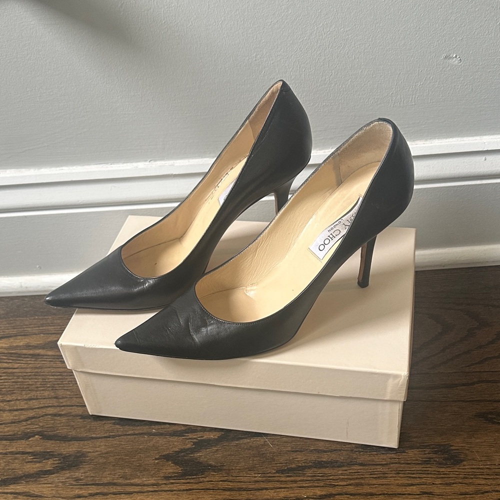 Jimmy Choo Black Leather Stiletto Heels - Picture 4 of 16